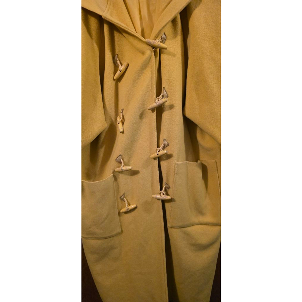Women's NANCY HELLER Yellow Cashmere Wool Cape Coat with Wooden Toggles XL - Picture 5 of 14
